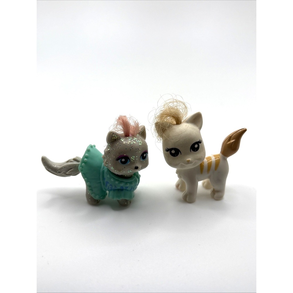 2 Polly Pockets Sparkling Trendy Pets Mattel White Cat‎ Kitten